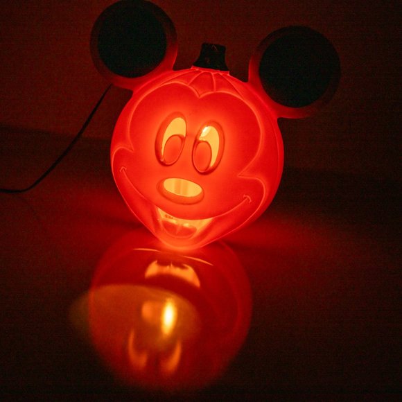 Vintage 11” Mickey Mouse Lighted Pumpkin Blow Mold Jack O  Light Up Mickey Mouse‎ Blow Mold Halloween Pumpkin Disney Plastic 11” 2012
